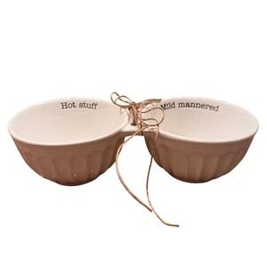 Mud Pie White Ceramic Double Dip Bowl Hot Stuff Mild Mannered Serving Dish